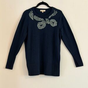DG2 by Diane Gilman Black Crewneck Sweater with Rhinestone Bow Size S